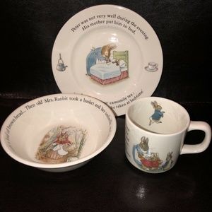 Vintage Wedgwood Peter Rabbit China.  The three (3) piece set of Wedgwood china